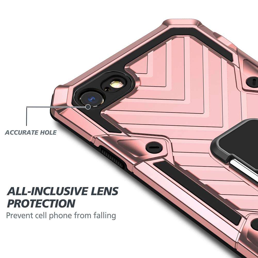 Military Grade for iPhone 8 Case iPhone 7 Case iPhone SE 2020 Metal Rotating Ring with Kickstand Holder Armor Heavy Duty Shockproof Drop Protective Cover for iPhone 8/7/SE 2020 Phone Case (Rose Gold) 6