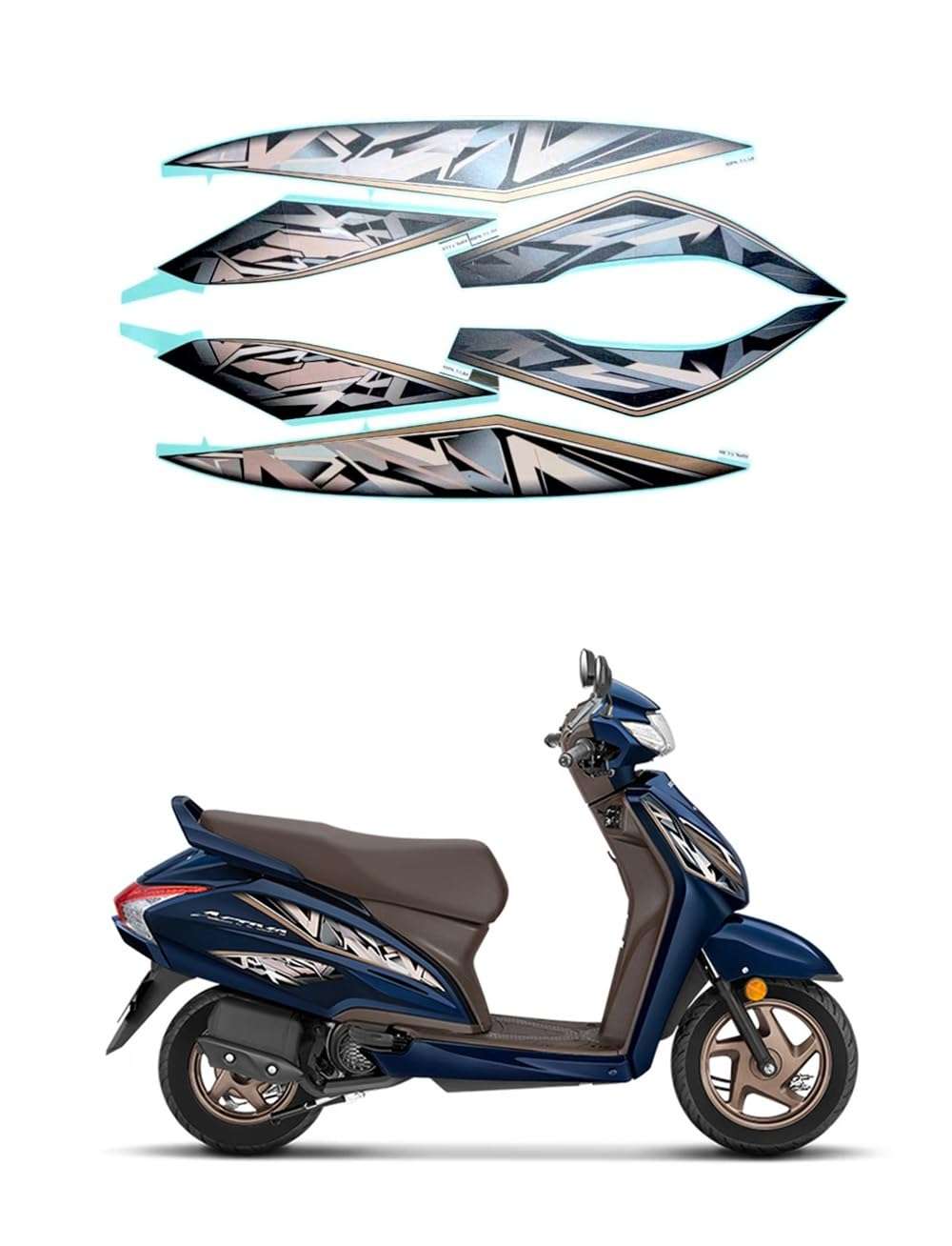 PHITO Bike Fancy Stickers and Decal Stylish, Waterproof, Easy-to-Apply Vinyl Graphics Full Body Kit Compatible with Activa 6g New Blue 2025 1