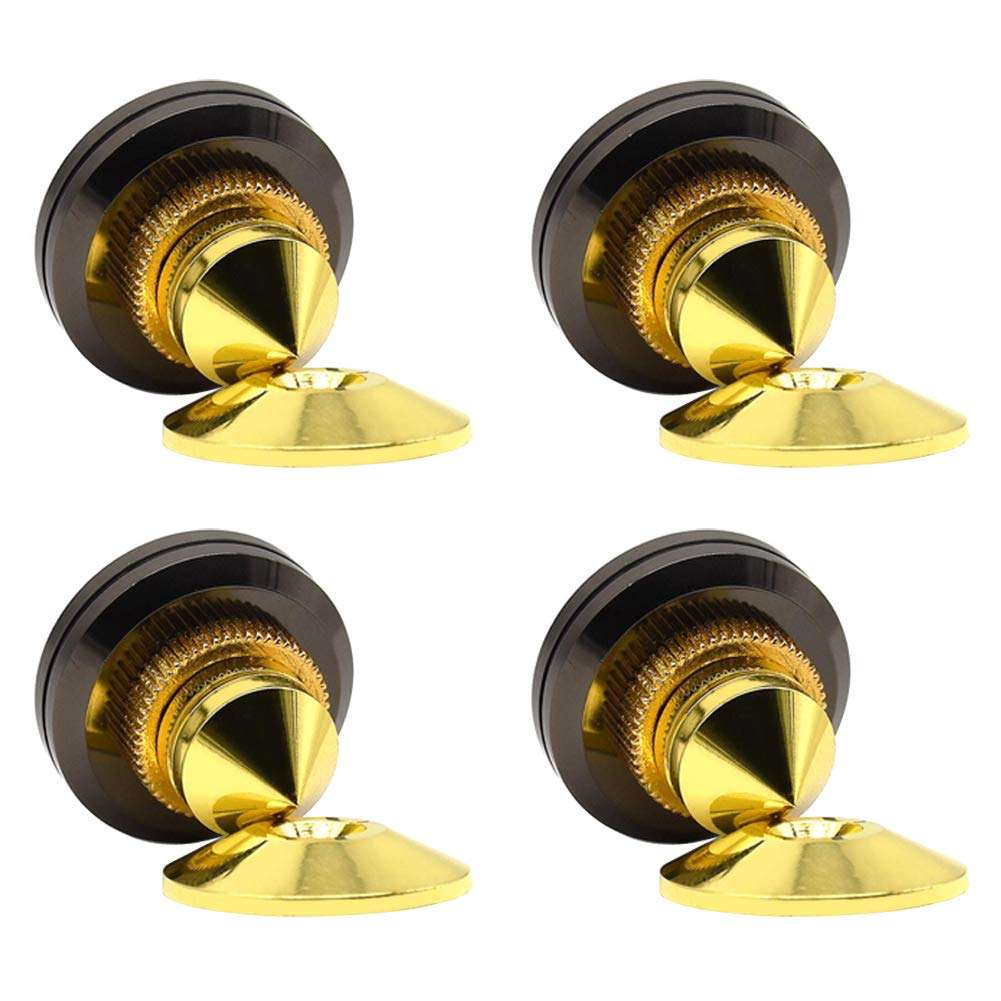 BNKENX 4 Sets Stainless Steel Speaker Spike Shockproof Golden-Plated Speaker Spikes Adjustable Isolation Feet Stand Cone Pad Speaker Stands Speaker Stands Speaker Spike Stand Feet Cone 1
