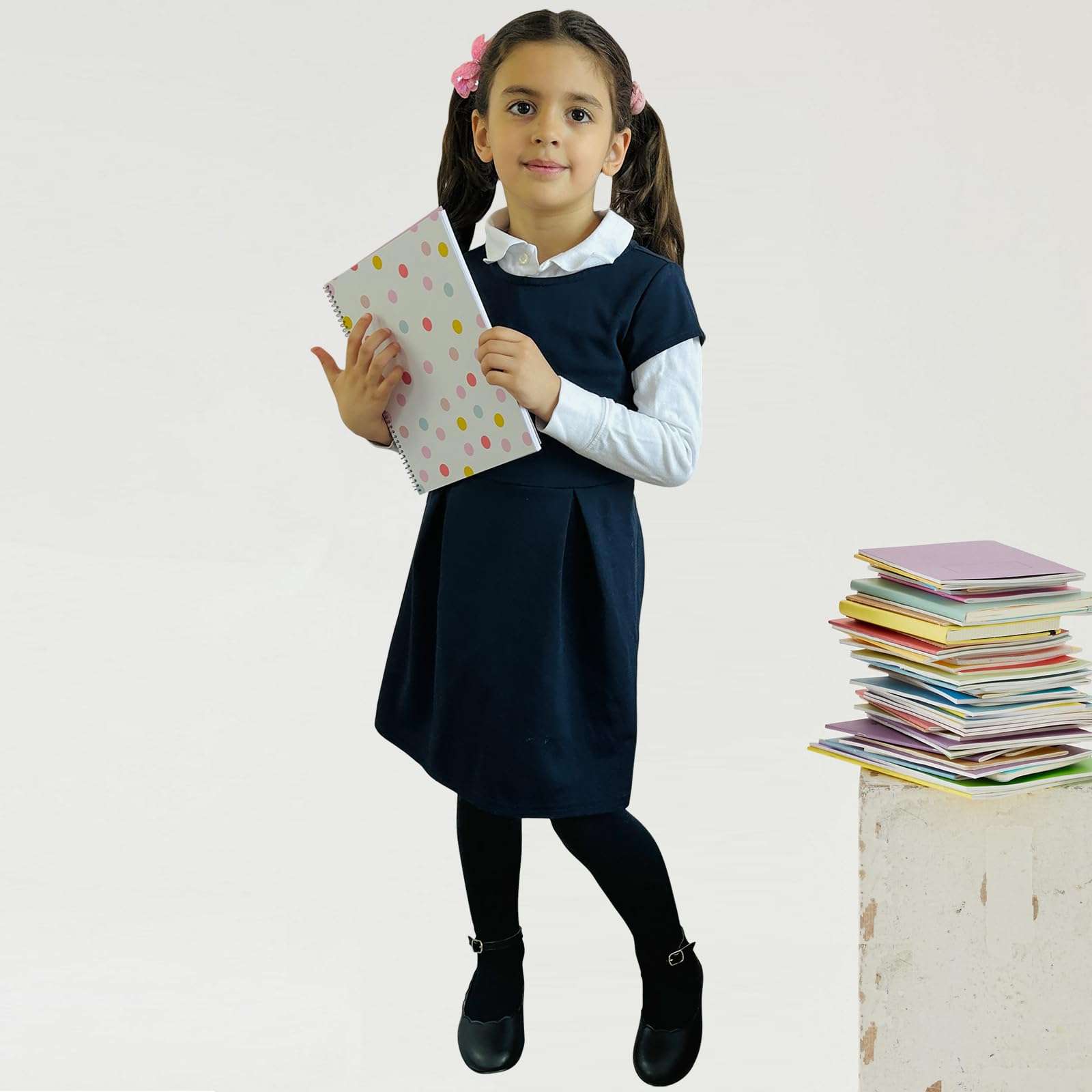 COTTON DAY 2 Pack Kids Girls School Dress Cotton Tights 6-8 Years (Navy Blue, Size 8) 5