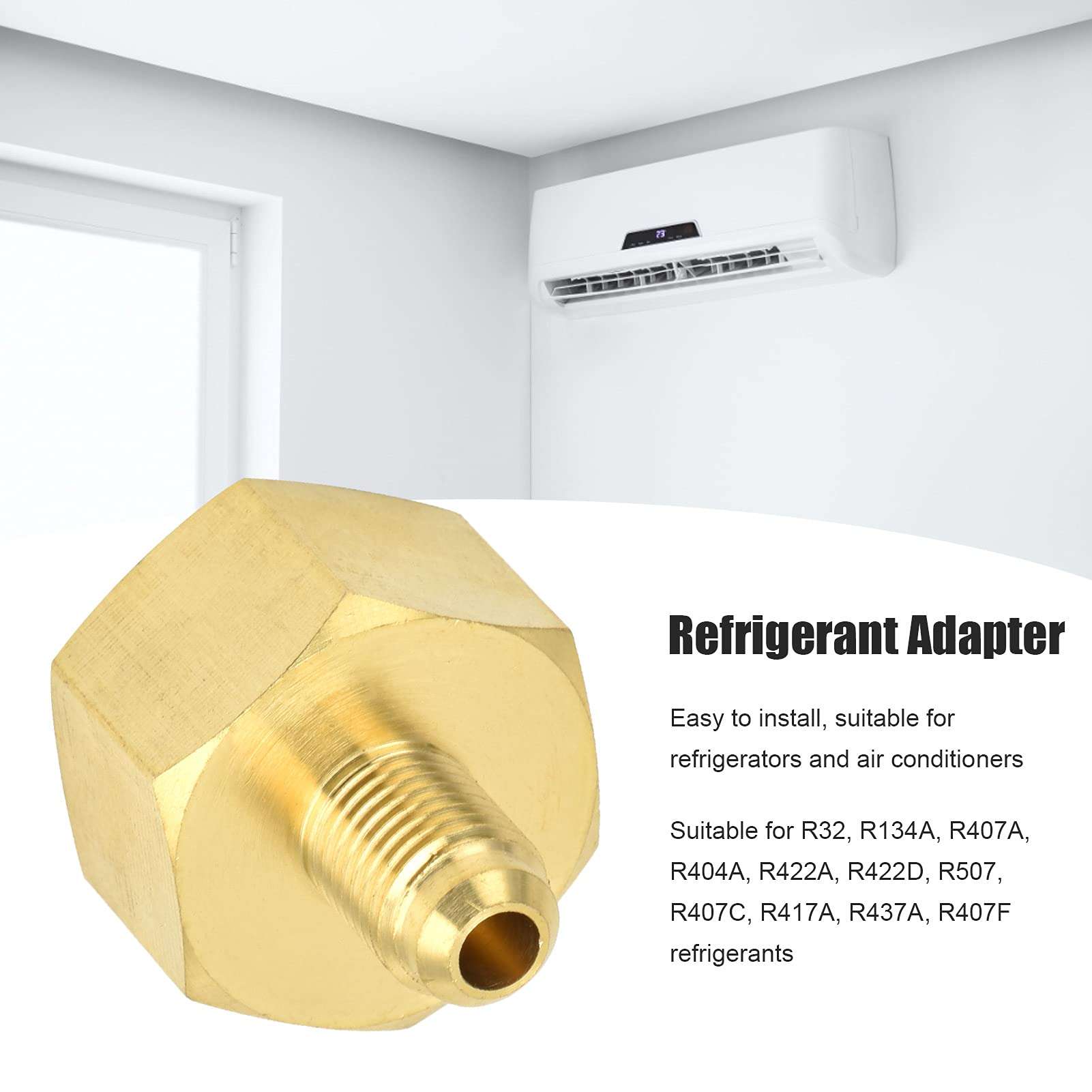 GLOGLOW Air Conditioning Adapter, W21 to 1/4SAE Air Conditioning Refrigerant Adapter Converter Connector for R32 R134A Brass Refrigerant Adapter Fitting AdapterMount Adapters 3