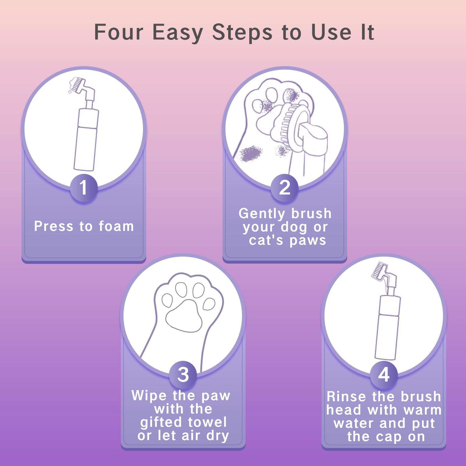 Clean Paws Foaming Cleanser for Dogs and Cats (6.8 oz) | No-Rinse Dandelion Lavender Paw Brush and Scrubber (1pcs) 5