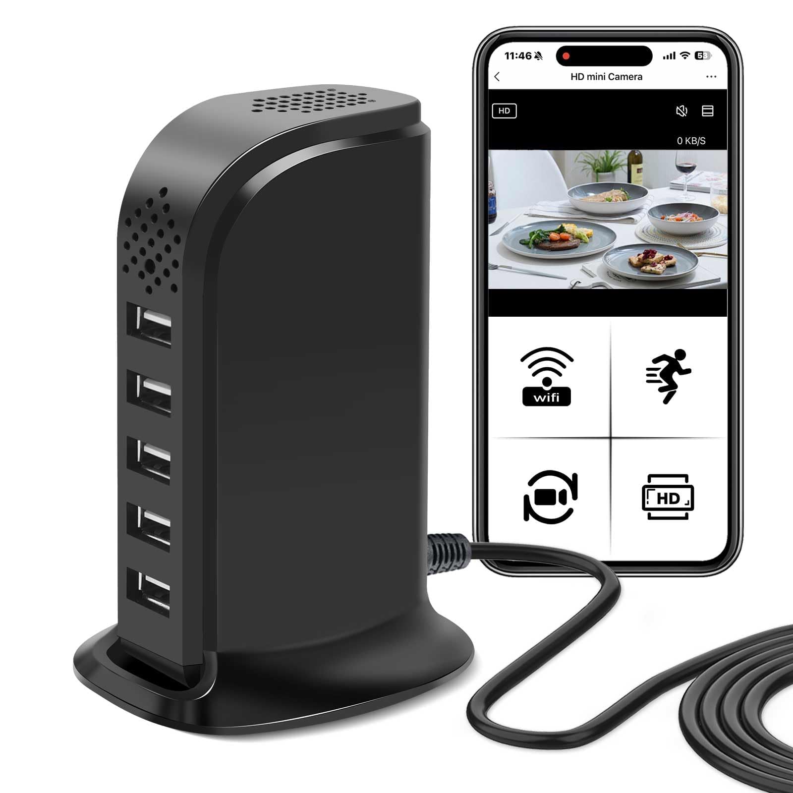 DJDAI 1080P WiFi Nanny Cam Wireless USB Charger Camera with Motion Detection Small Security Cameras with Mobile Phone Viewing for Indoor, Home, Baby, Pets