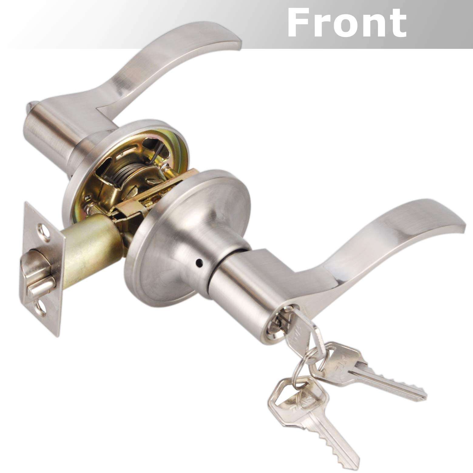 Wave Handle Single Cylinder Keyed Entry Door Lever Lock for Exterior Door with Lock and Key, Reversible for Right & Left Side (Entry- TL001, Satin Nickel) 2