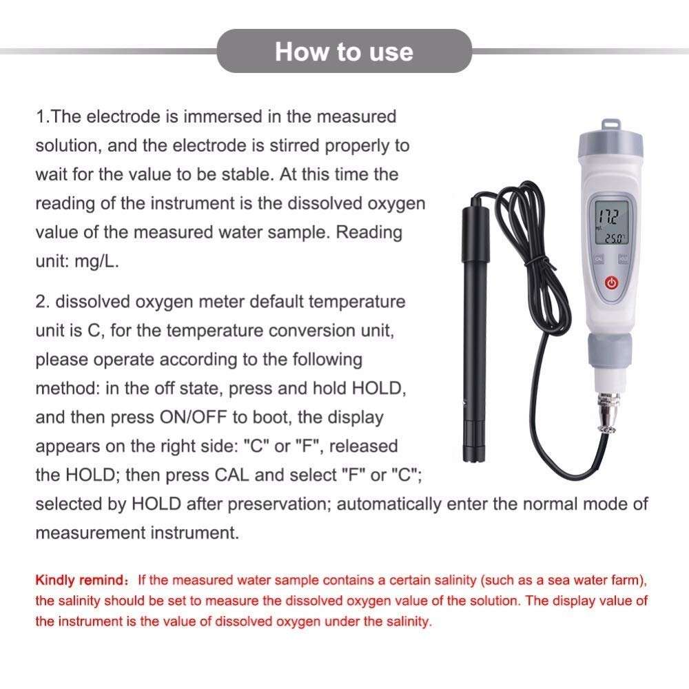XUXUWA Digital JPB-70A Portable Digital Pen Dissolved Oxygen Meter Water Quality Tester Do Meter Detector Test Range 0-20 Mg/l precise 4