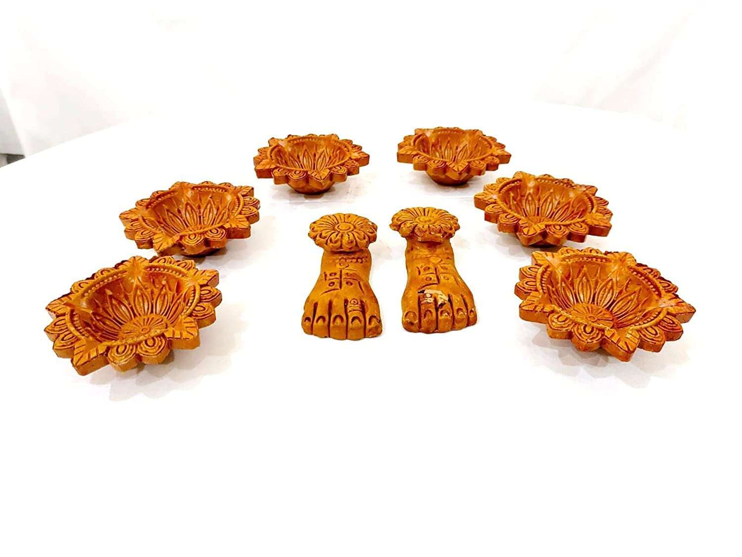 New Inning Associates Clay Earthenware Decorative Handcrafted 2 Pair Laxmi ji charan with Diya Pack of 7 1