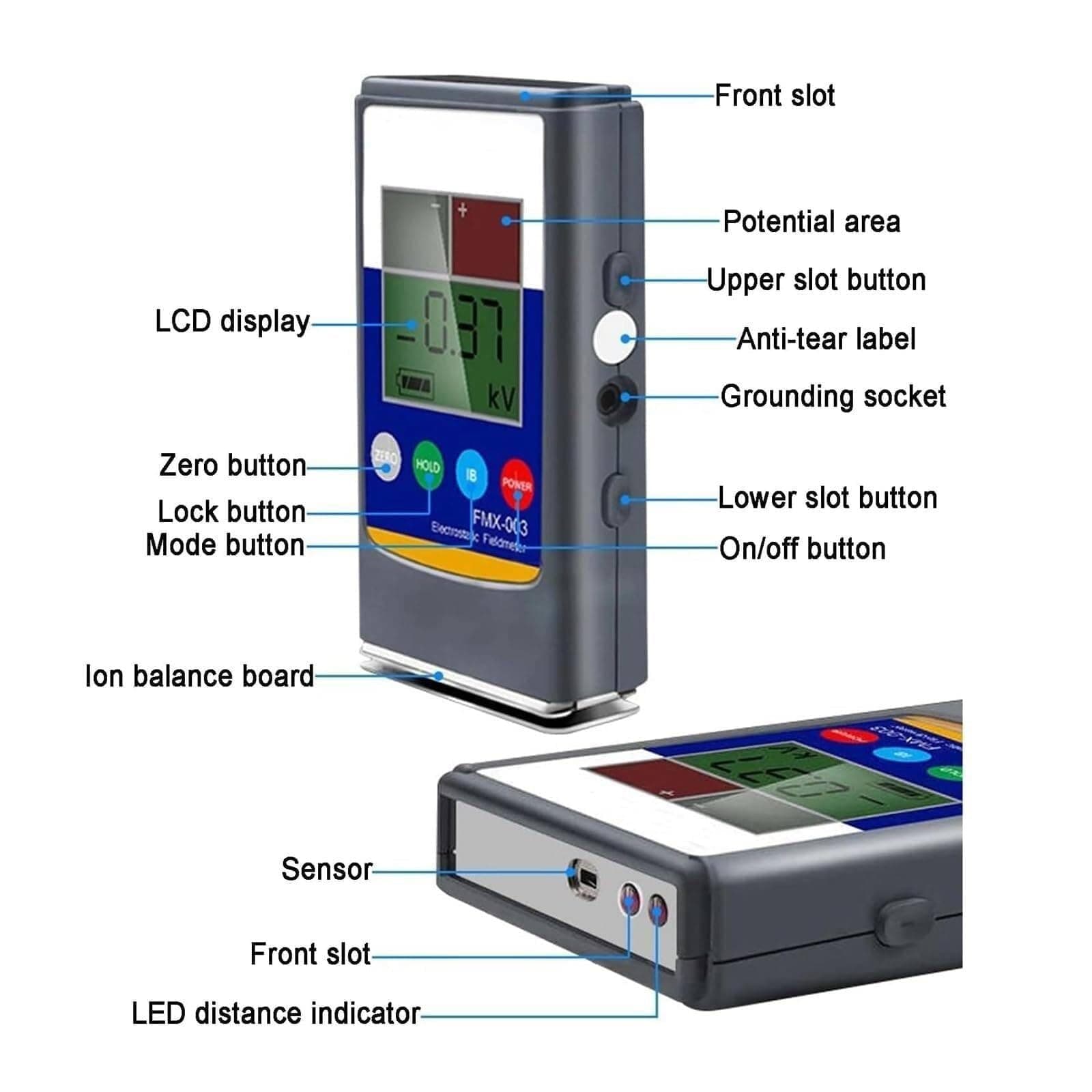 DJCDDM Portable Ion Balance Tester Handheld Digital Electrostatic Field Meter Tester， for Fiber Yarn Fabric Carpet Board Paper Rubber 4