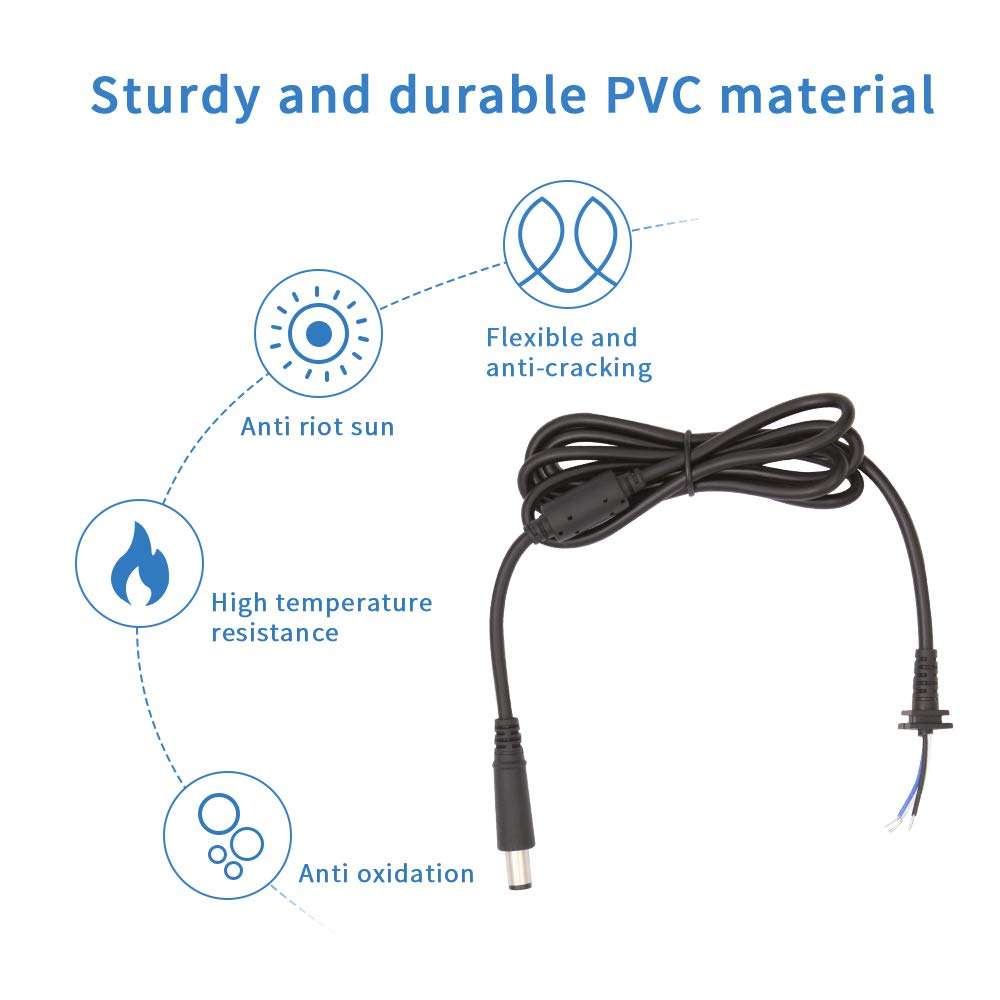 DC Cable 7.4mm x 5.0mm Male Plug DC Power Adapter Pigtail Cable Cord 7.4 x 5.0mm Male Plug with Needle for DELL HP Laptop Power Adapter 5