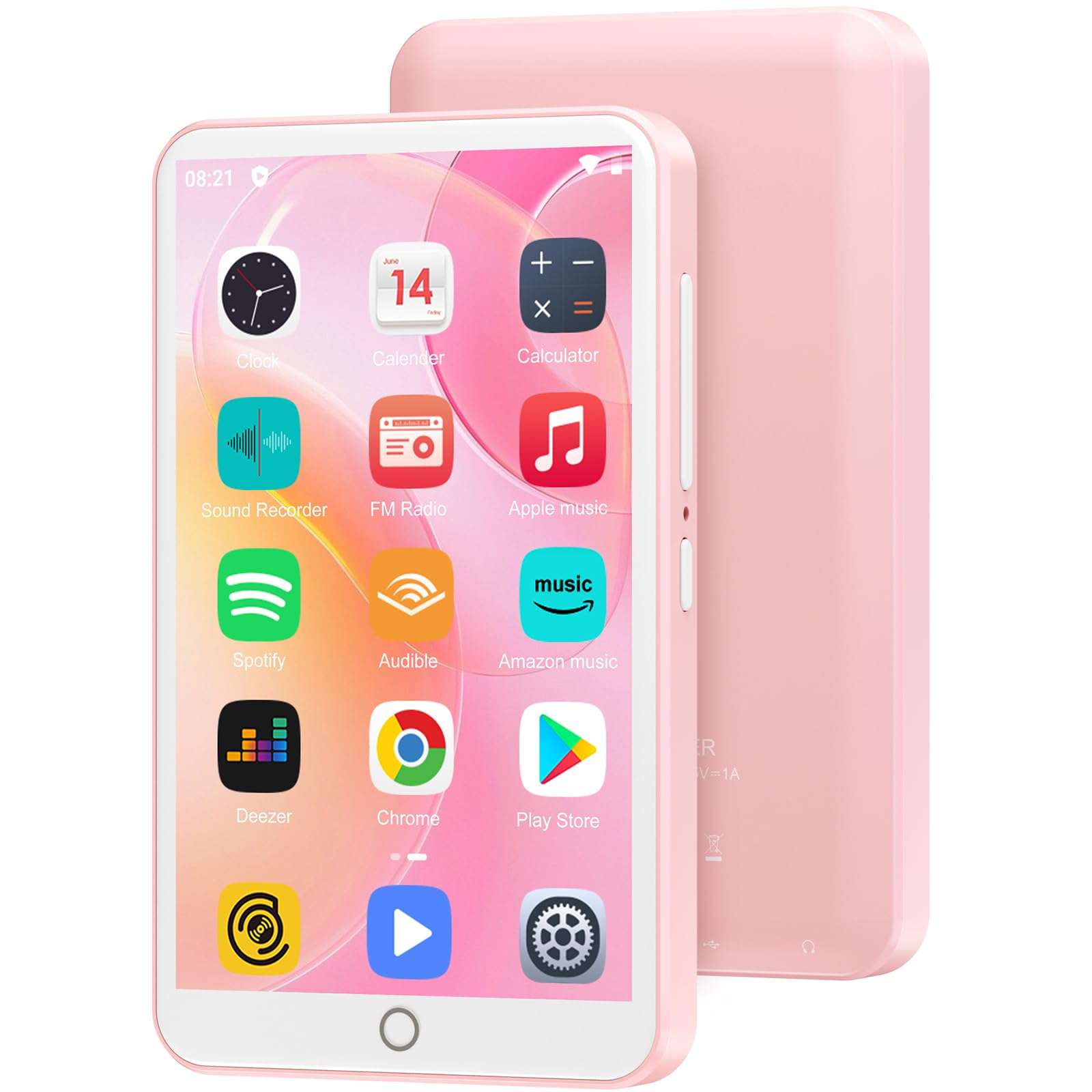 80GB MP3 Player with Bluetooth and WiFi, Android Player with Speaker Mp3 & Mp4 Music Player with Spotify, Amazon Music, Browser, Deezer, 4.0" Touch Screen, Download Music,Up to 512GB (Pink) 1