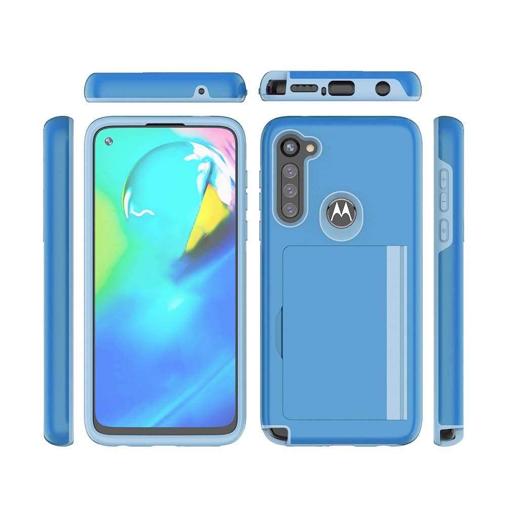 Phone Case for Moto G8 Play XT2015-2 with Tempered Glass Screen Protector Cover and Credit Card Holder Hybrid Cell Accessories MotoG8Play Moto8 8G G8Play Motorola 1 One Macro Cases Women Men Blue 4