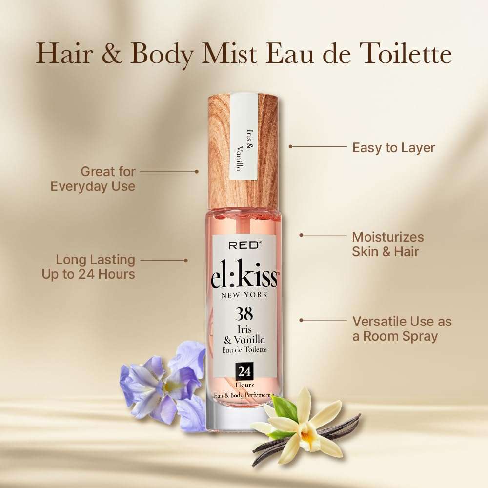 EL:KISS Hair Perfume & Body Mist, Eau de Toilette 30mL (1.01 Fl Oz), Hydrating & Long-Lasting, Alcohol-Free With Jojoba, Argan Oil & Aloe Vera (Iris & Vanilla - Inspired by La Vie Est Belle) 3