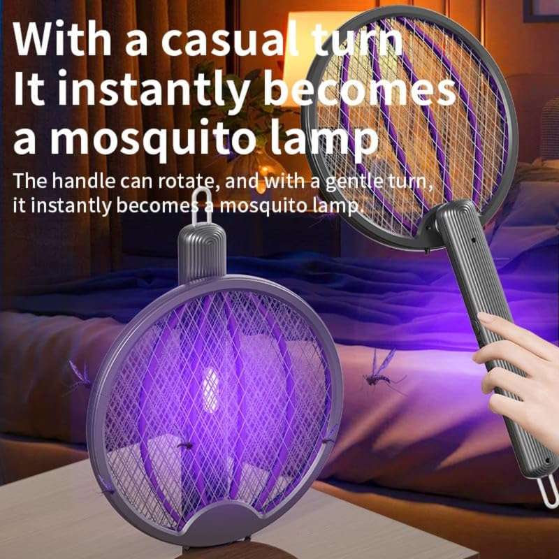 Green River Foldable Swivel Mosquito Racket | 2-in-1 Electric Mosquito Bat with UV Light Lamp | USB Rechargeable Fly Swatter Bug Zapper | Hangable Insect Killer with Long Lasting Battery (Dark Grey) 4