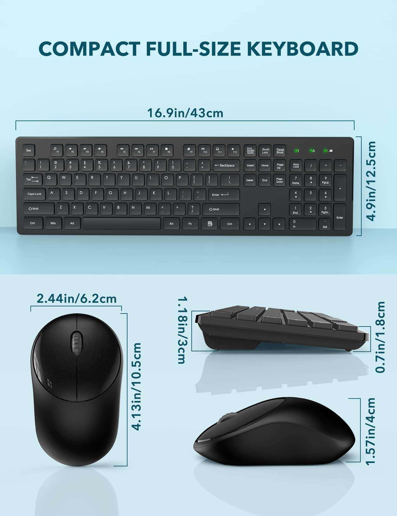 Wireless Keyboard and Mouse, WisFox Full-Size Wireless Mouse and Keyboard Combo, 2.4GHz Silent USB Keyboard Mouse Combo for PC Desktops Computer (Black) 6