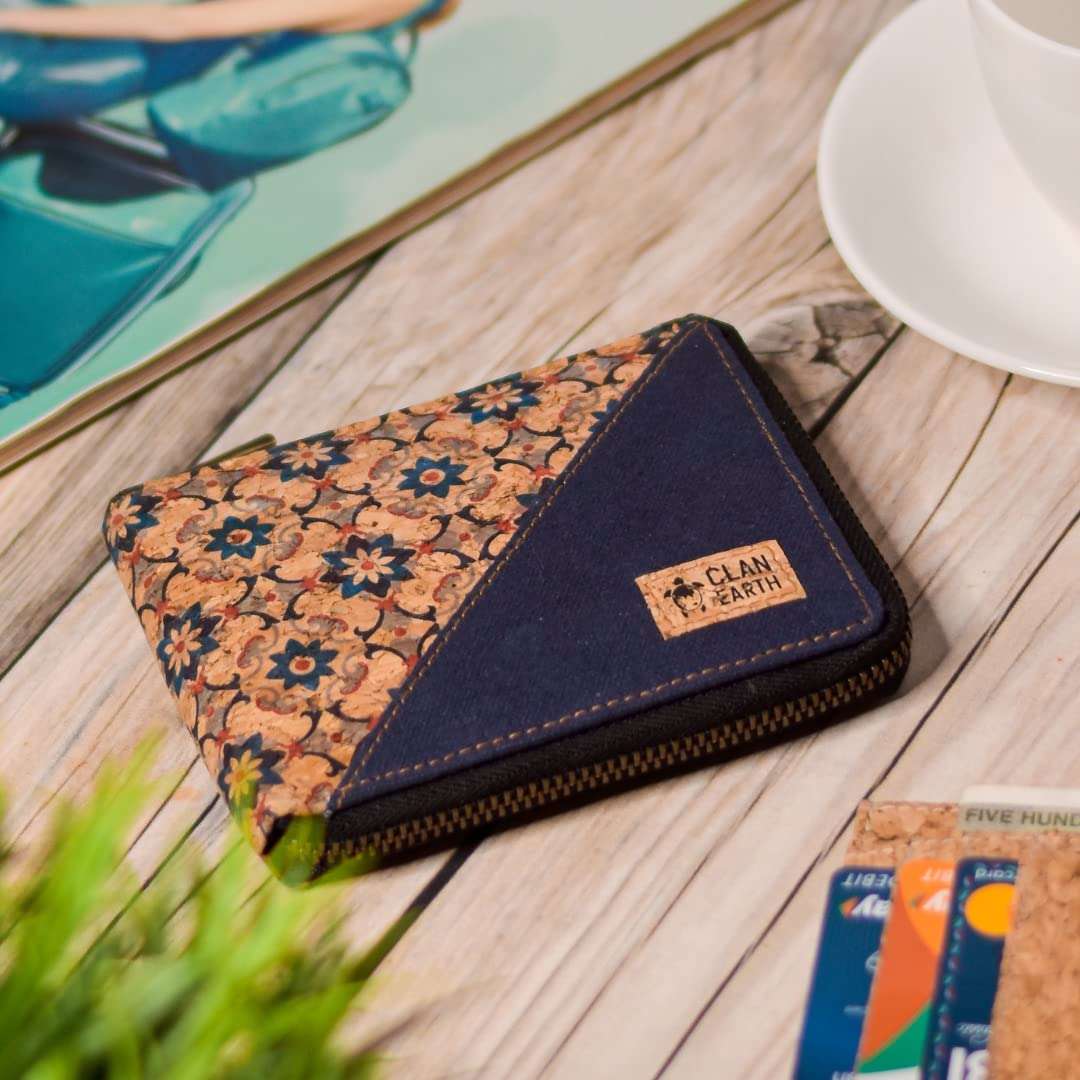 CLAN EARTH Kiwi Printed Cork Wallet-Navy Blue 3