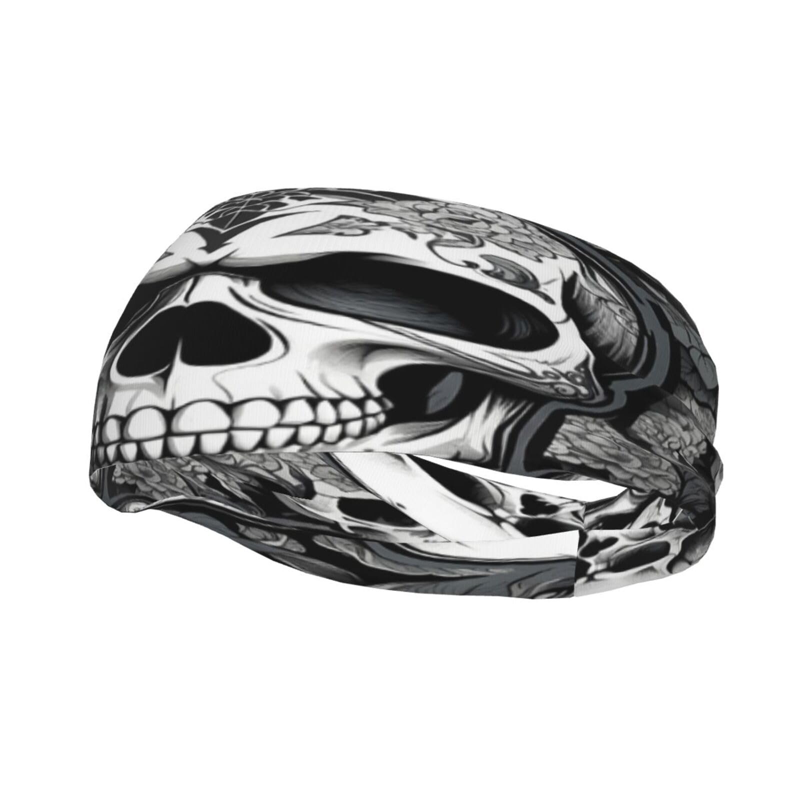 Burstdan Vintage Skull Ghosts Halloween Floral Gothic Sports Fitness Headband, Sweat Resistant Headband, Hair Band, Breathable Sweat Wicking Fitness Equipment Headbands for Women Men, Black