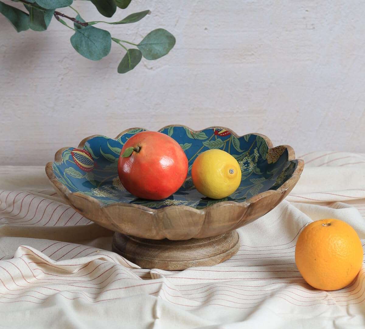 India Circus by Krsnaa Mehta Flights of Vivers Wooden Fruit Bowl for Home Décor | Table Centerpiece, Storage Bowls Holder for Kitchen Counter, Mango Wood 12-Inch, Set of 1 1