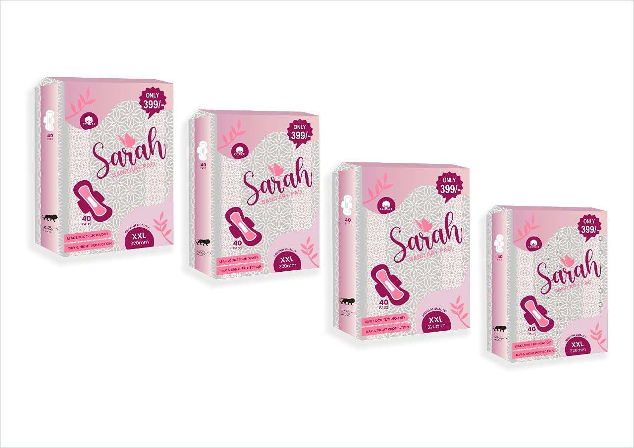 Sarah 40 Pads packet , Sarah Sanitary Pads XXL JUMBO 320mm Advance Cotton Gel Technology With Soft Wings (Pack Of 4 ) 1