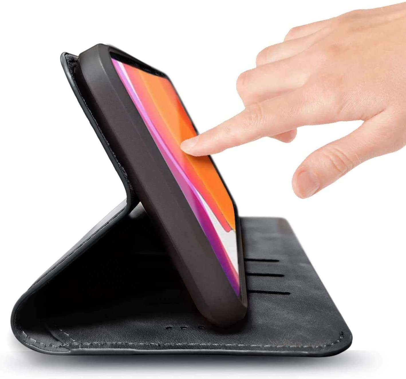 E-Began Wallet Case for LG K40 LMX420, LG Solo 4G LTE L423DL/K12 Plus/X4 2019/Xpression Plus 2 (AT&T)/Harmony 3, Credit Card Holder, Kickstand Feature Premium Leather Folding Flip Case -Black 2