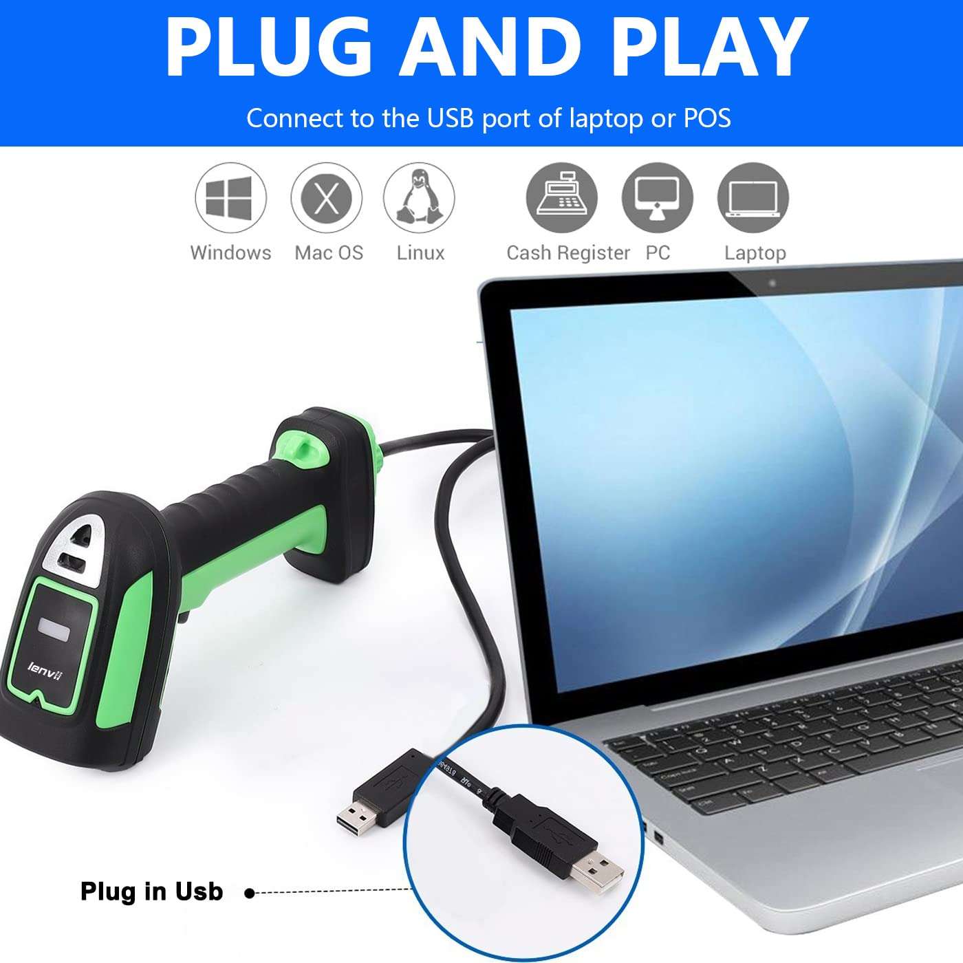 LENVII HD9005-U Handheld Wired 2D Barcode Scanner with USB Connection, Supporting Continuous and Batch Code Reading, Strong Algorithm Robustness, and Effective Response to Various situations 3