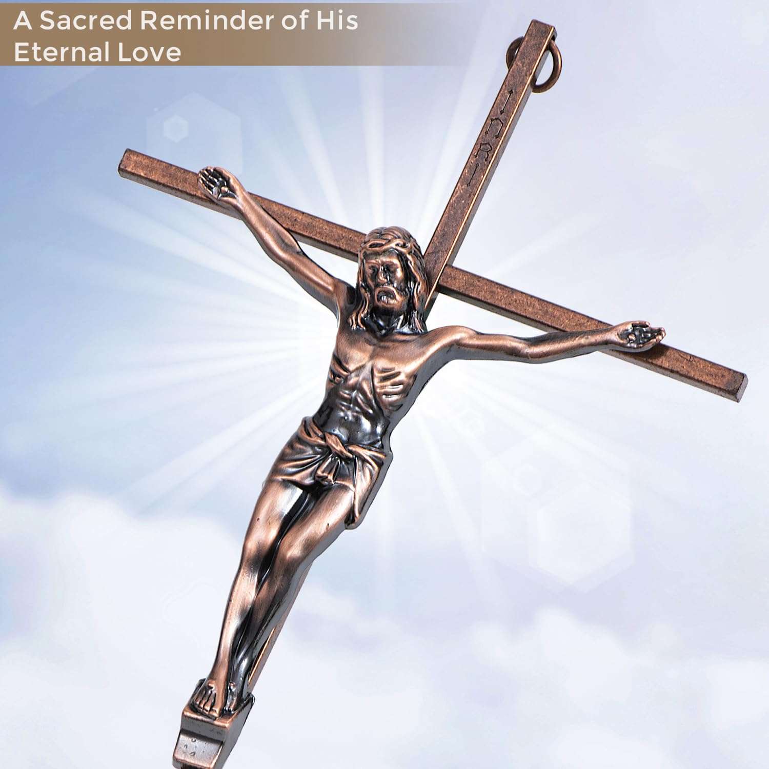 ACHIBANG Gold Crucifix Wall Cross - 10" Catholic Metal Cross with Jesus & INRI, Faith Decor for Wall or Door Display 4