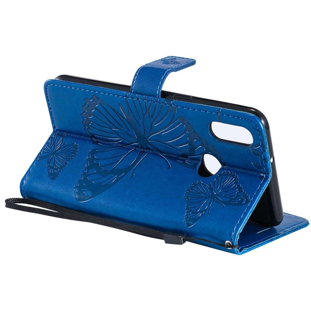 COTDINFORCA for Samsung A20S Case PU Leather Butterfly Embossing Flip Samsung Galaxy A20S Wallet Case Fold Stand Smartphone Phone Case for Samsung Galaxy A20S. Butterfly Blue KT 5