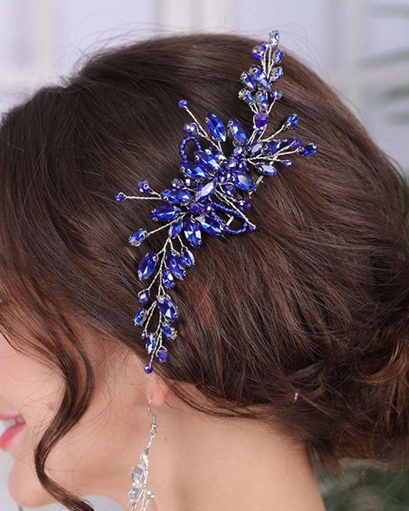Rumtock Blue Hair Comb with Earrings for Women Girls Wedding Bridal Hair Piece Handmade Bnaquet Prom Jewelry 4