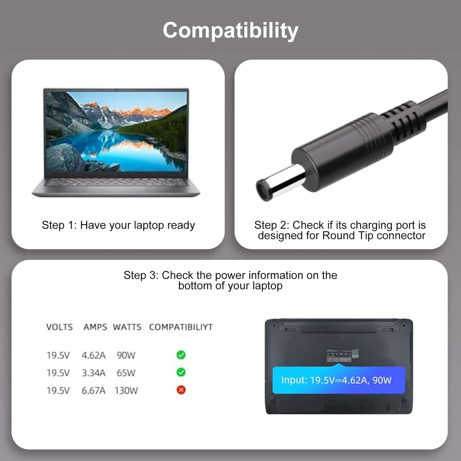 90W AC Adapter Laptop Charger for Dell Inspiron 7706 3280 7700 7506 2 in 1 7501 7590 7591 7790 7791 7500 5400 5401 5490 Power Supply Cord 4
