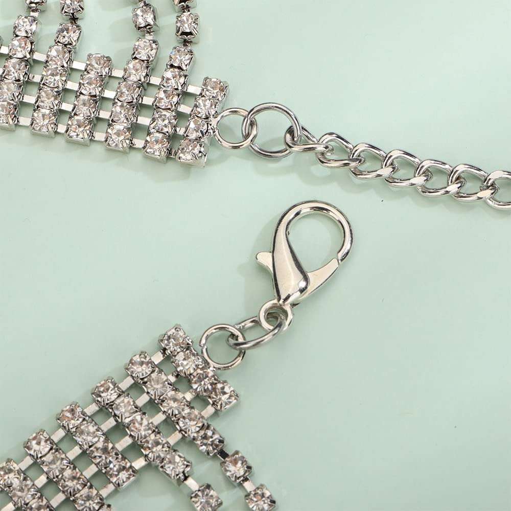 Kercisbeauty Sparkly Crystal Fringe Tassels Belly Belt Nightclub Hip Body Chain for Women Girls Belly Dance Rave Party Body Jewelry (Silver) 5