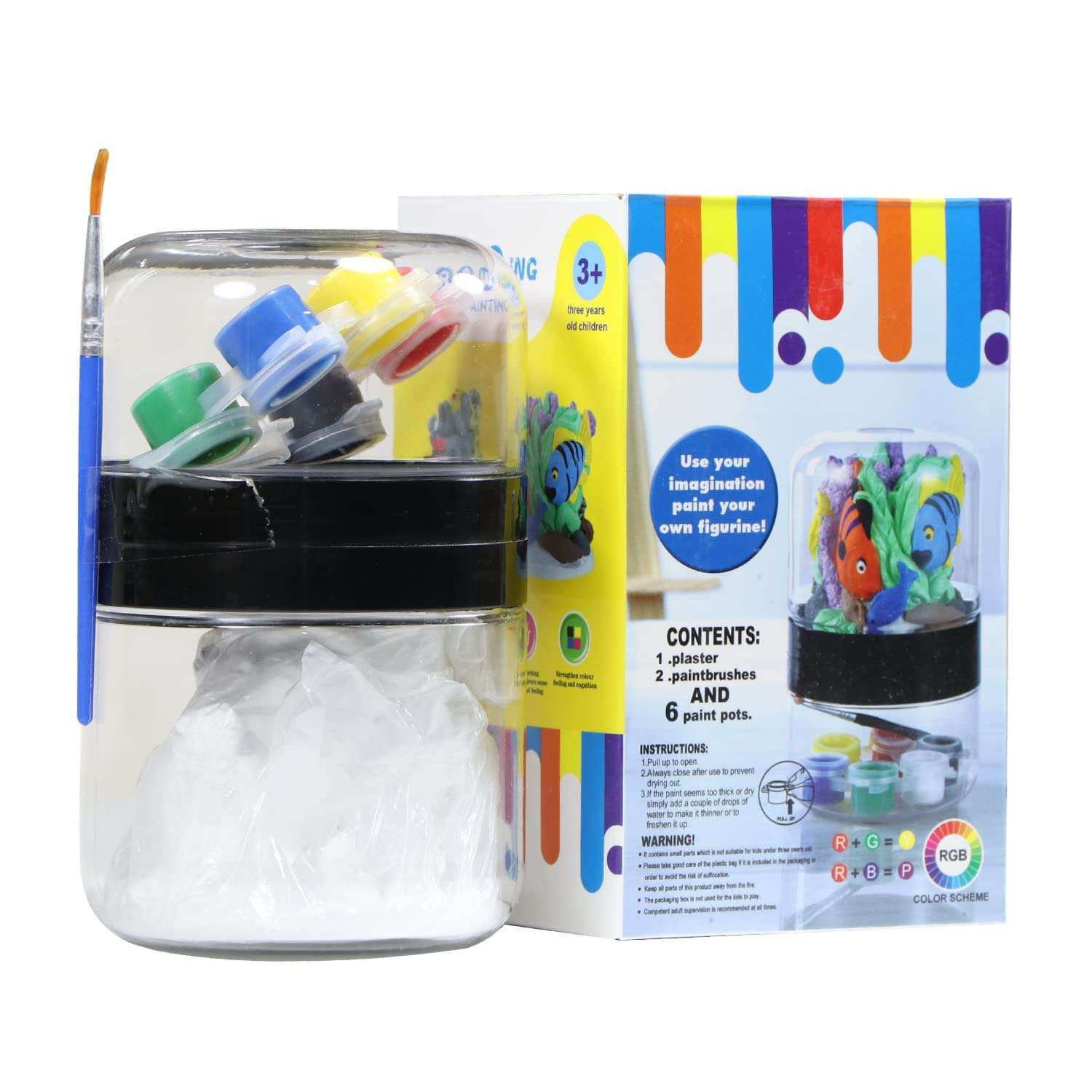 Inllex DIY Art Plaster Painting Kit for Kids, DIY Activity Kit, Art Kit with Brush, 6 Paint Pots for Kids, Students, Children, Artists/ Fish Colored Drawing Fun Toys for Kids Educational Learning Games for Gift 1