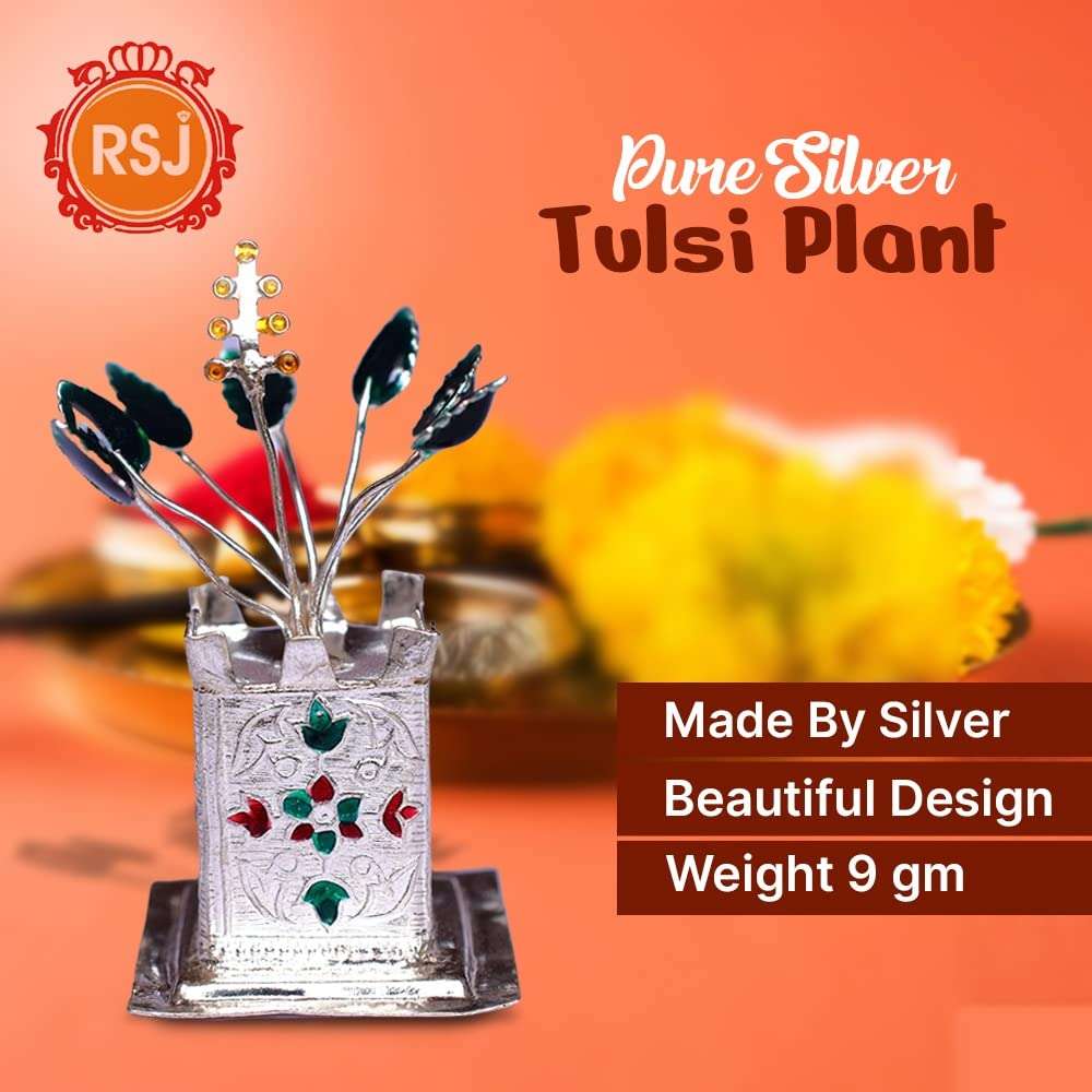 Ratna Shree Pure Silver Tulsi Plant For Pooja/Worship And Gifting Purpose, silver tulsi plant for gift (9) 4