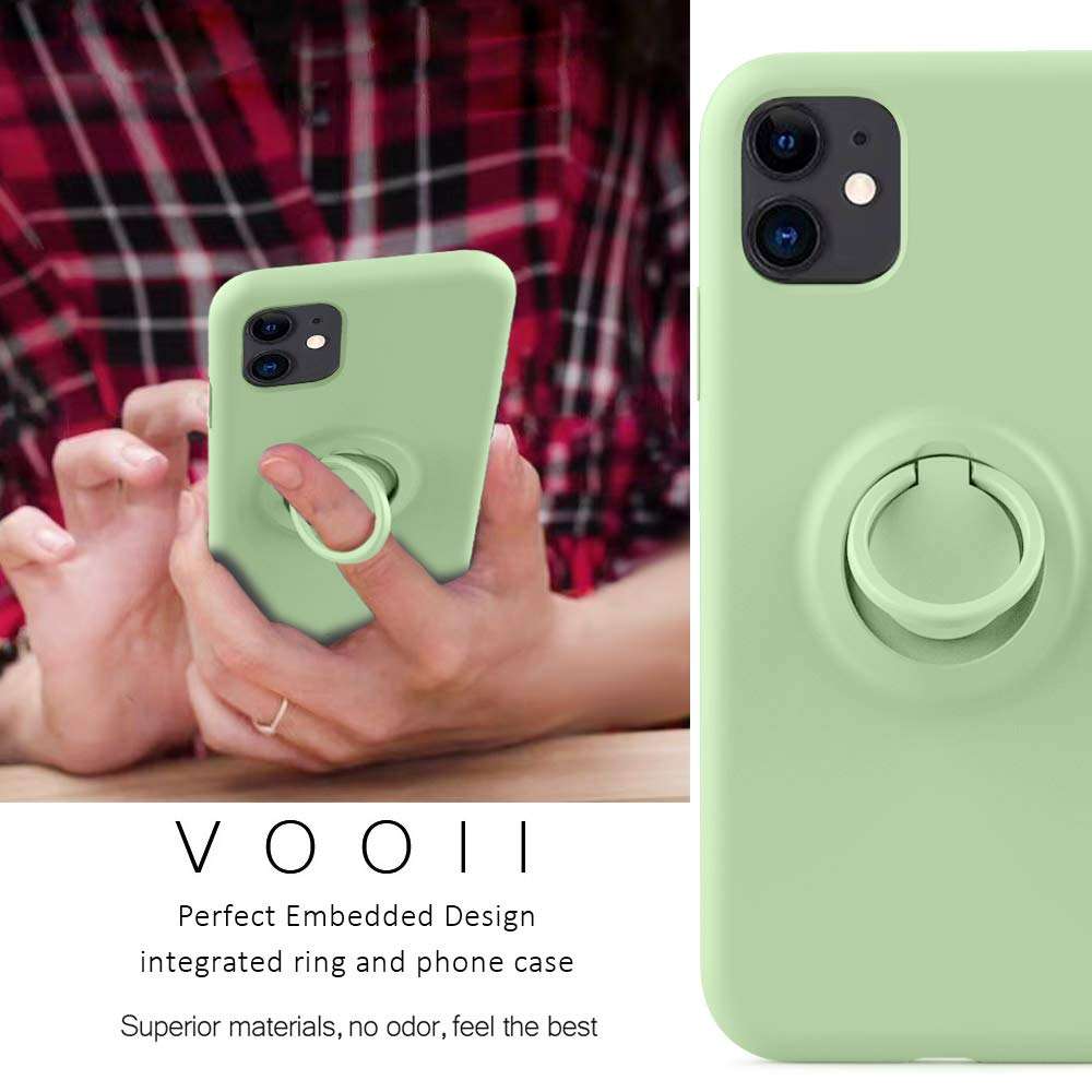 Vooii for iPhone 11 Case Kickstand | Baby Grade Liquid Silicone | 10ft Drop Tested Protective, Microfiber Lining Shockproof Full-Body Cover Case for iPhone 11 - Matcha 2