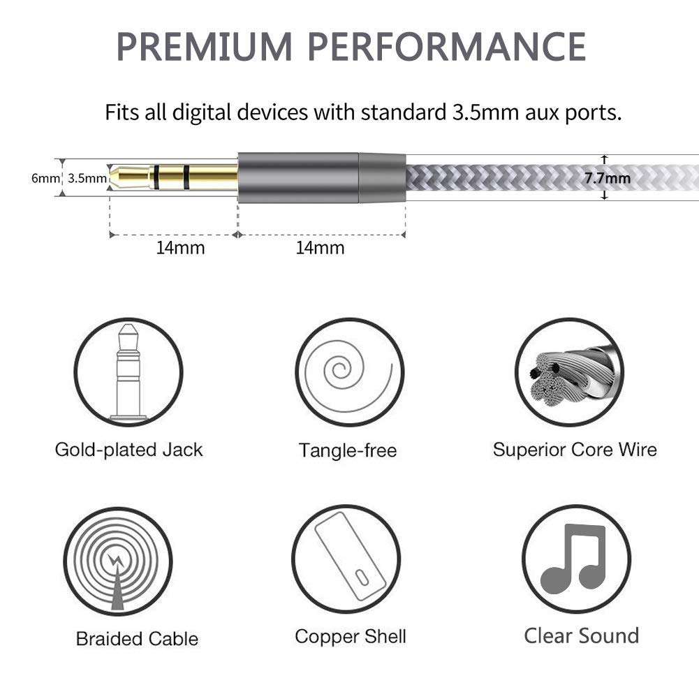 Audio Extension Cable,Aux Cable 3.5mm Male to Female HiFi Nylon Braided Stereo Auxiliary Audio Cord Compatiable with Car Stereos,Headphones,Android Smart Phone,Echo Dot, Speaker[1-Pack 10 FT] 3
