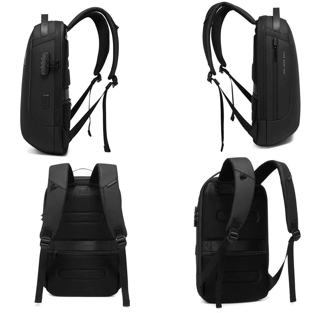 BANGE Water Resistant Anti-Theft Unisex Travel Laptop Backpack with USB Charging and Password Number Lock (Black) 5