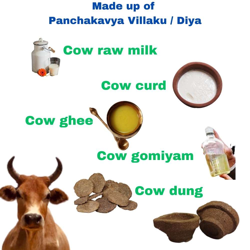 Chellamalli Hand Made Diya for Pooja - Panchakaviya Diya/Vilaku/Deepam(Pack of 24), 100% Organic, Made up of Country Cow Dung, raw Milk, Curd, ghee, gomiyam 4