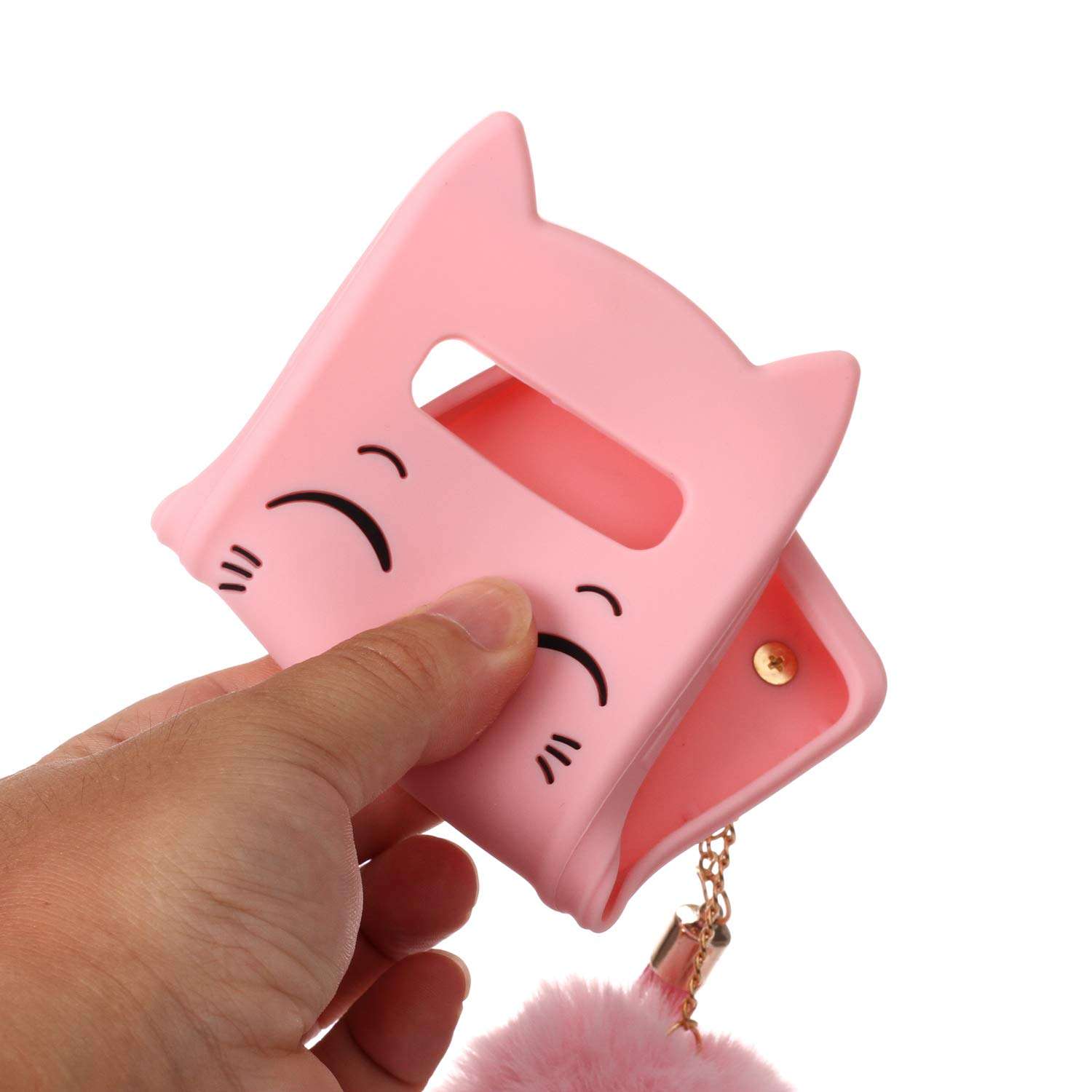 Galaxy S10 Cat Case, Galaxy S10 Silicone Case, Fashion Cute 3D Pink Meow Party Cat Kitty Kids Girls Lady Protective Cases with Pompom/Strap Soft Case Skin for Samsung Galaxy S10 6