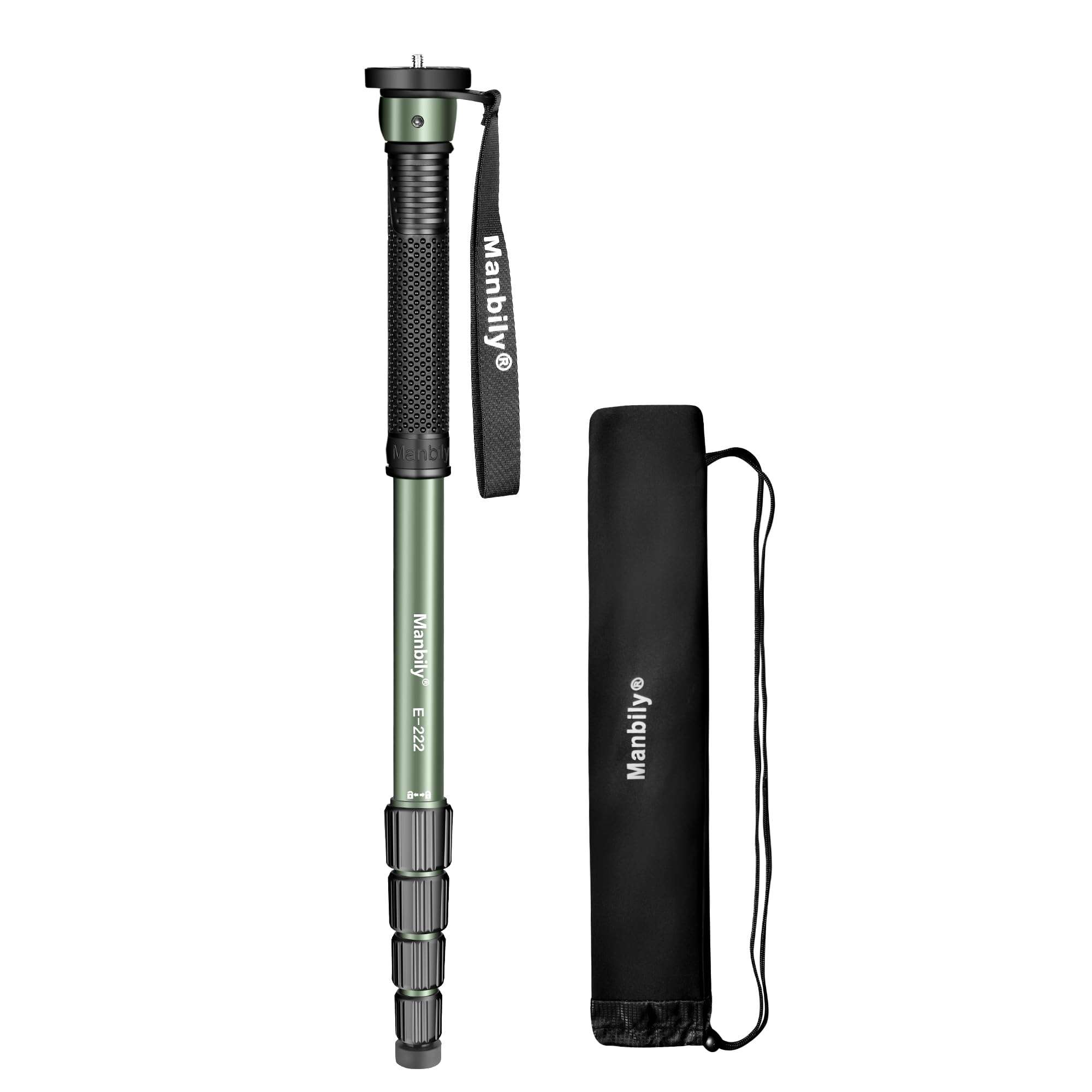 Manbily 65-Inch Camera Monopod, 5 Sections Aluminum Travel Monopod for Canon Nikon Sony DSLR Cameras Video Camcorder, Compact Portable Lightweight（E-222） (Green)