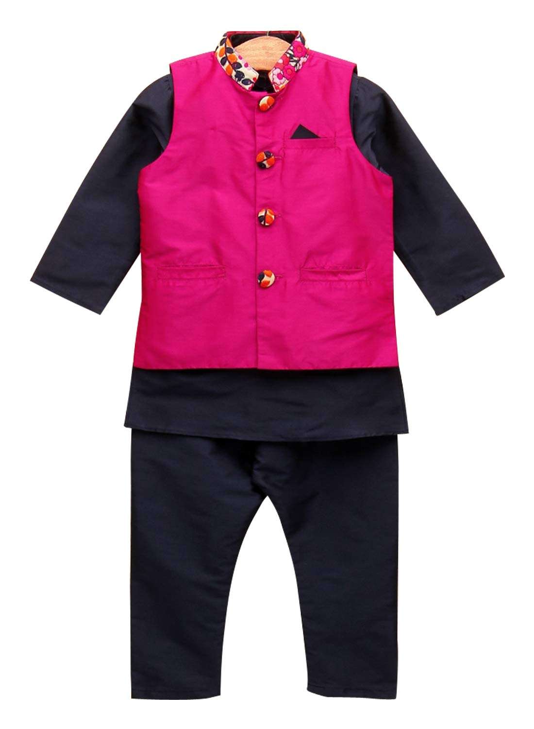 A.T.U.N. All Things Uber nice Boy's Solid Regular Pyjama Jacket Set (BJKP_Navy-Fuchsia-1 13-14 Years) 1