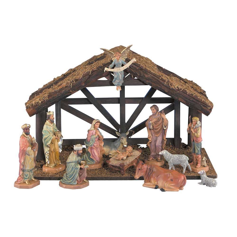 F.A. Dumont DiGiovanni 12 Piece Nativity Set with Wood Stable 1
