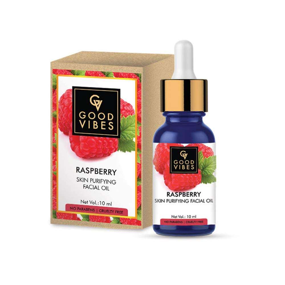 Good Vibes Raspberry Skin Purifying Facial Oil, 10 ml | Lightweight Hydrating Glowing Anti-Ageing Formula For All Skin Types | Helps Control Acne | No Parabens & Sulphates