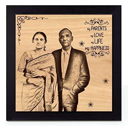 TIED RIBBONS Anniversary Birthday Gift for Parents Mom Dad - Personalized Wooden Engraved Photo Plaque Customized Frame (Wood, 12x12-inch, Multicolour) 1