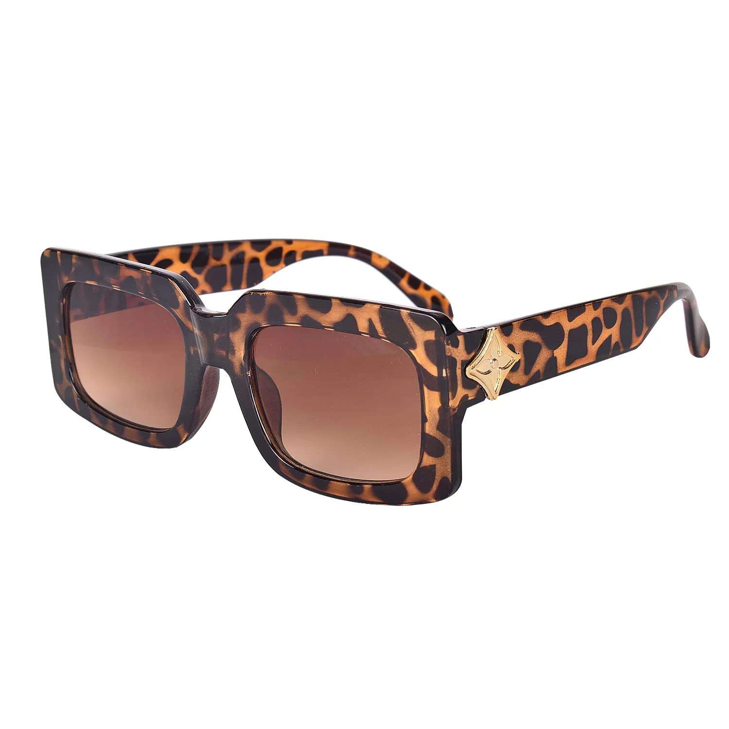 Cultific ESTELLE Rectangle Retro Fashion Sunglasses For Women UV 400 Protection (Leopard)
