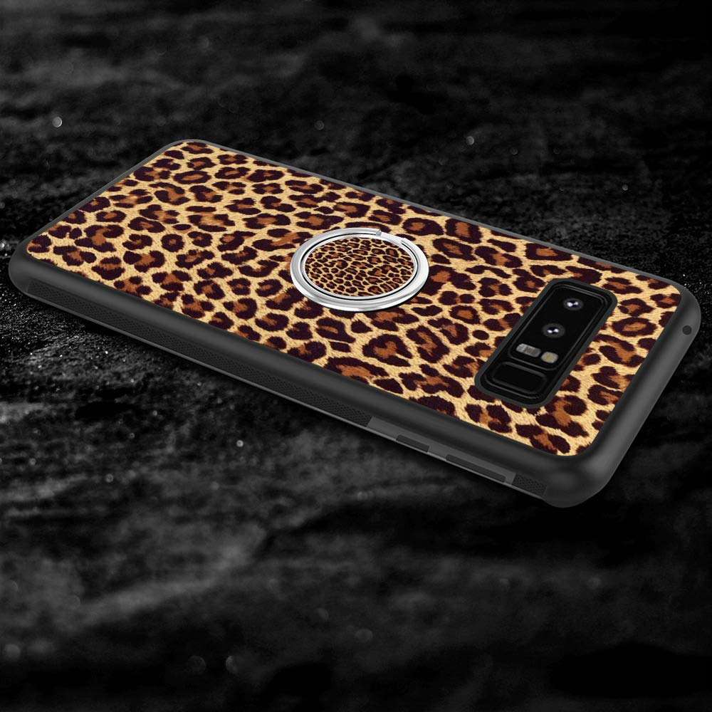 Marcus Vides Samsung Galaxy Note 8 Mobile Phone Case, with Fixed Ring Leopard Print Soft Black TPU Rubber and PC Non-Slip Grip Cover, Compatible for Samsung Galaxy Note 8 4