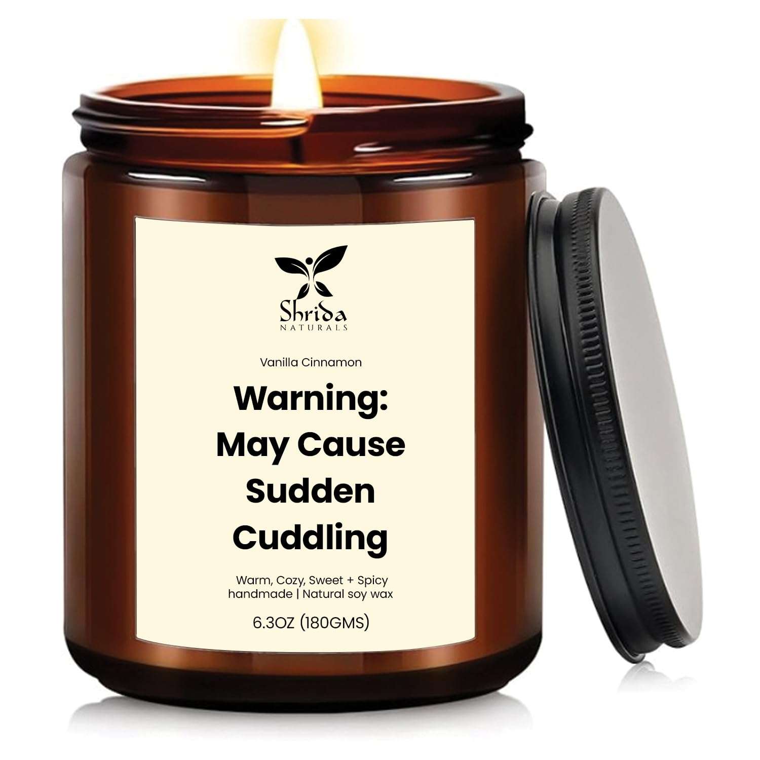 Shrida Naturals Vanilla Cinnamon Soy Candle 100% Natural Soy Wax Jar Candle, Essential Oil Scented Aromatherapy, 180g, 40+ Hour Clean Burn, Warm Home Fragrance, Premium Gift for Bedroom & Living Room 1