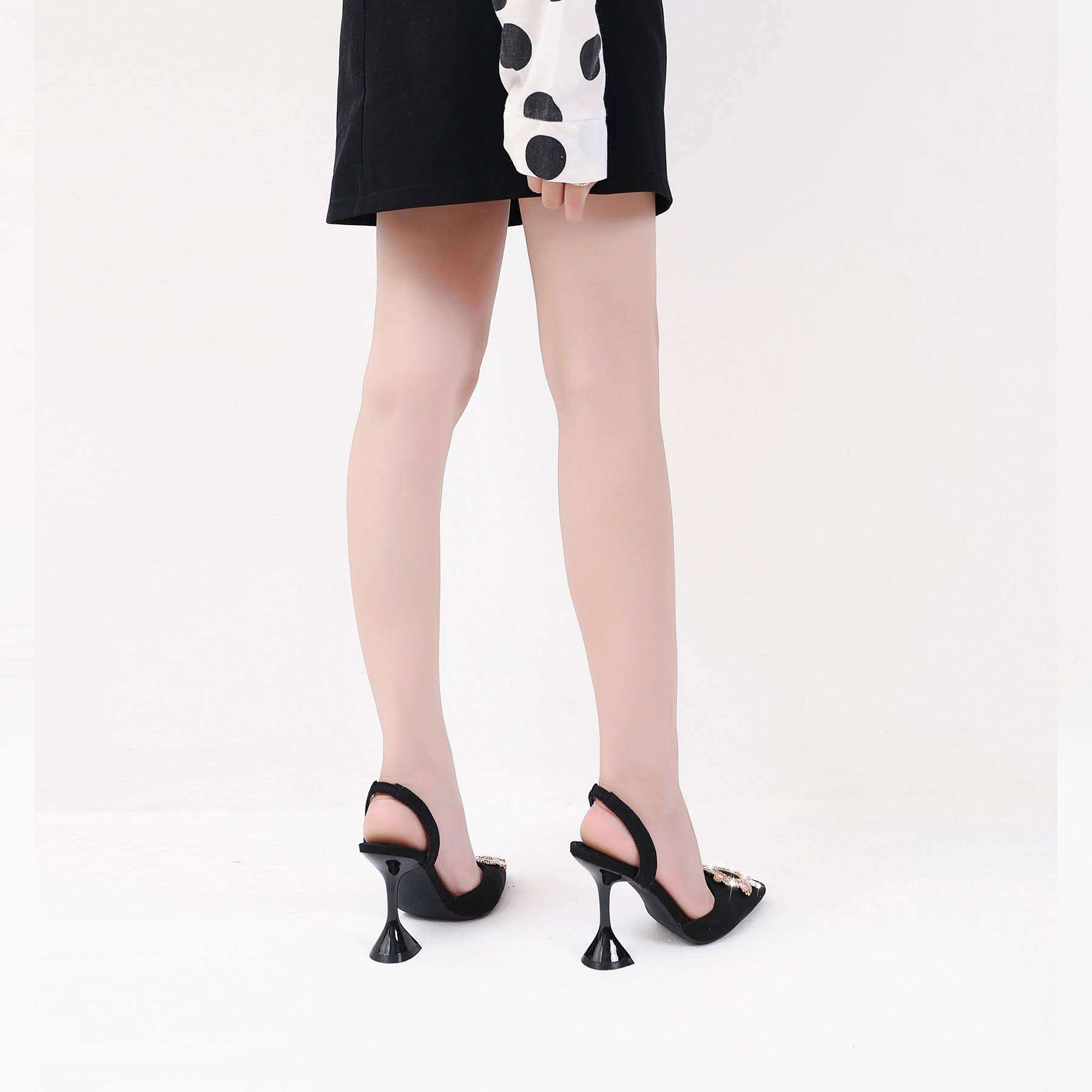 MACKIN J 188-6 Women's Clear Heels Pointed Toe Slingback Rhinestone Sandals Dress Shoes Black 8.5 5