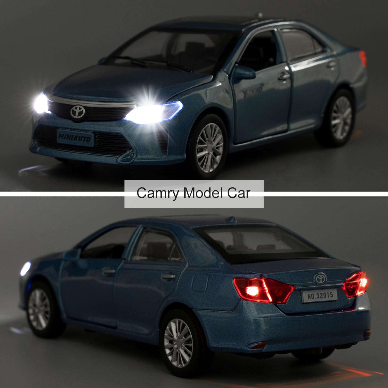 WAKAKAC Toy Car Compatible for 1：32 Camry Model Car, Pull Back Diecast Collectible Car with Sounds＆Lights for Kids Boys Girls and Adults, Gift Blue 6