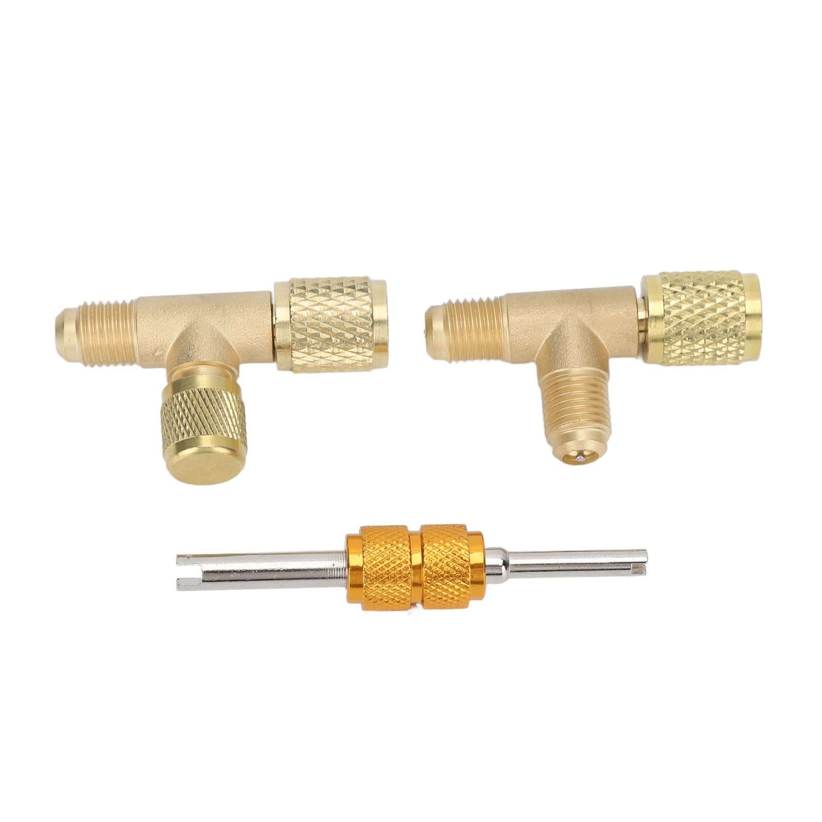 1/4in Valves Core Brass Tee Adapter, Brass Quick Coupler Access Tee Fittings for Vacuum Gauge R22 R12 R134 Refrigerant 1