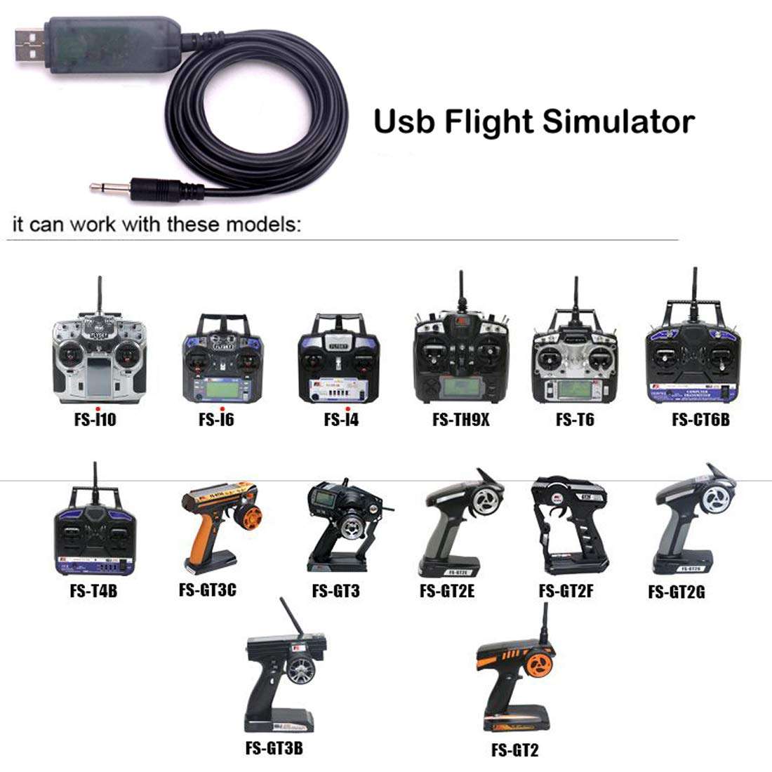 Readytosky Flysky SM100 USB Flight Simulator Adapter Cable for Remote Controller, 4.9 Feet, Black 2