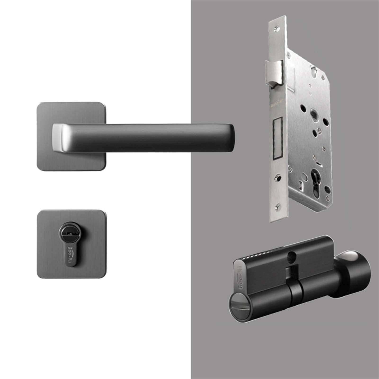 WSZMD Closet Passage Door Locks Gray Door Handle Interior Square Bedroom Door Lock Split Silent Door Lock for Furniture Hardware Security Door Lock，Internal Lever Handle (Color : G7250 645 K) 2