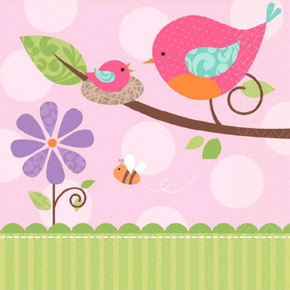 Tweet Baby Beverage Napkins (16) Pink Girl Shower Bird Chick Party