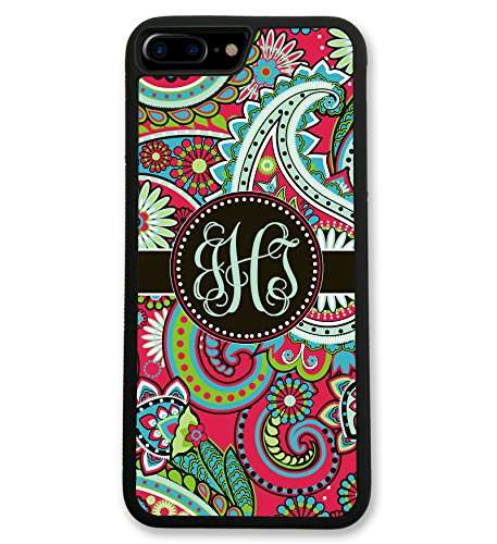 Simply Customized iPhone 7 Plus, Phone Case Compatible with iPhone 7 Plus [5.5 inch] Red Paisley Monogram Monogrammed Personalized IP7P 1